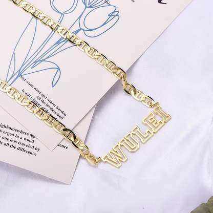 Hollow Letter Nameplate Pendant Personalized Custom Gold Plated Name Necklace-silviax