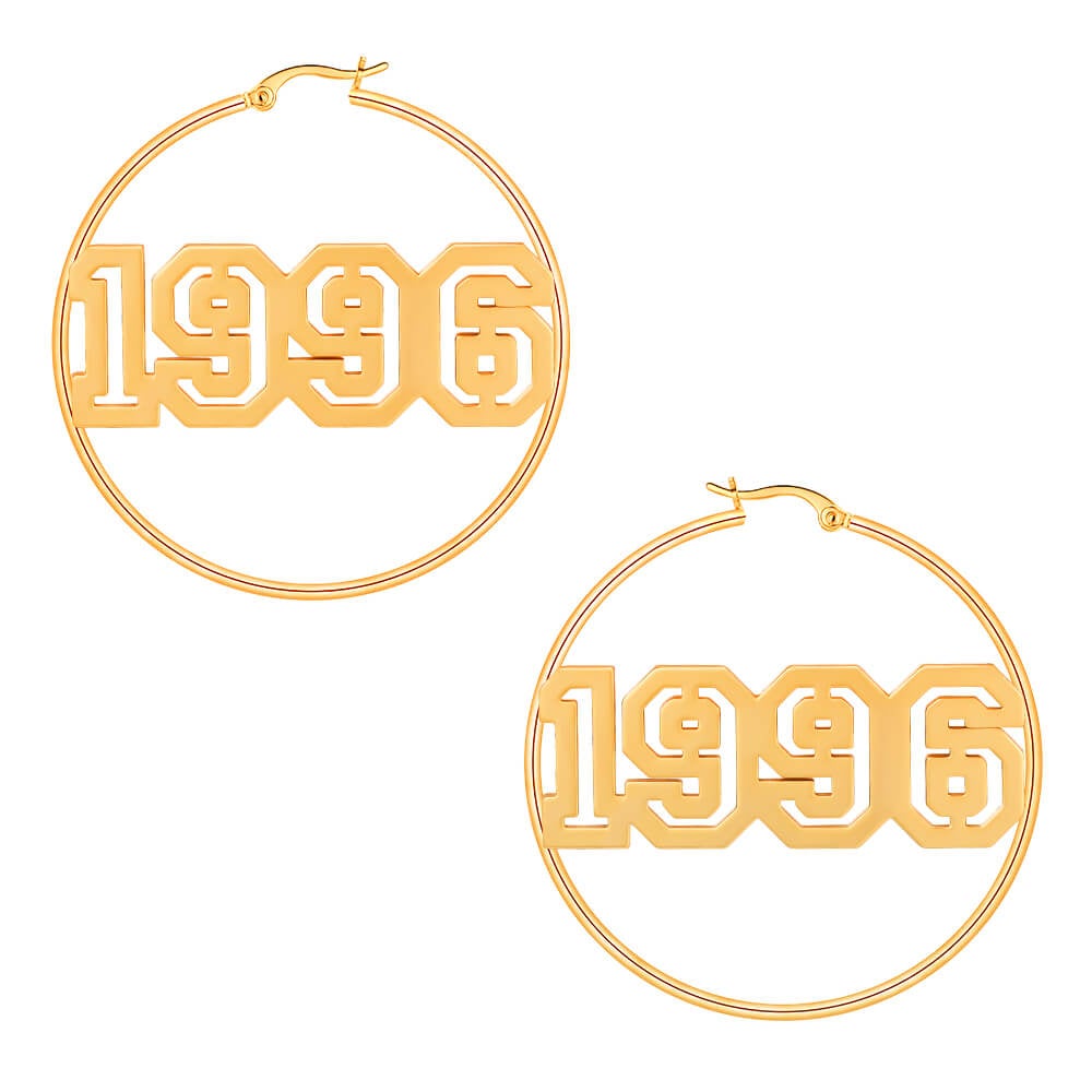 Hollow Number Year Nameplate Personalized Custom Gold Plated 60mm Hoop Earrings-silviax