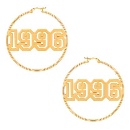 Hollow Number Year Nameplate Personalized Custom Gold Plated 60mm Hoop Earrings-silviax