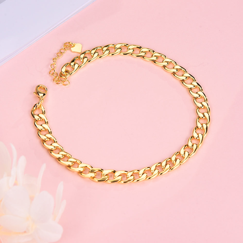 6mm Cuban Link Chain Gold Plated Bracelet Hiphop Style Chain-silviax