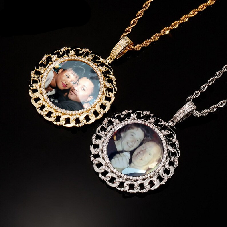 Iced Out Cubic Zircon Personalized Custom Photo Round Necklace-silviax