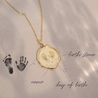 Customized Baby Palm Print and Footprint Name Necklace with Birthstone-silviax