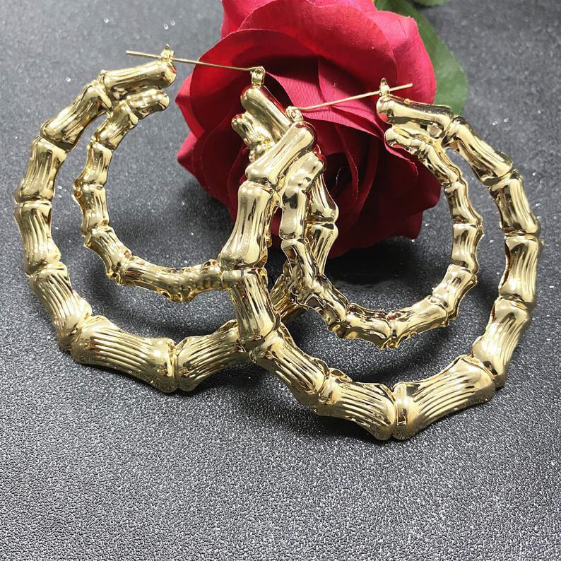 Double Bamboo Hoop Gold Plated Earrings-silviax