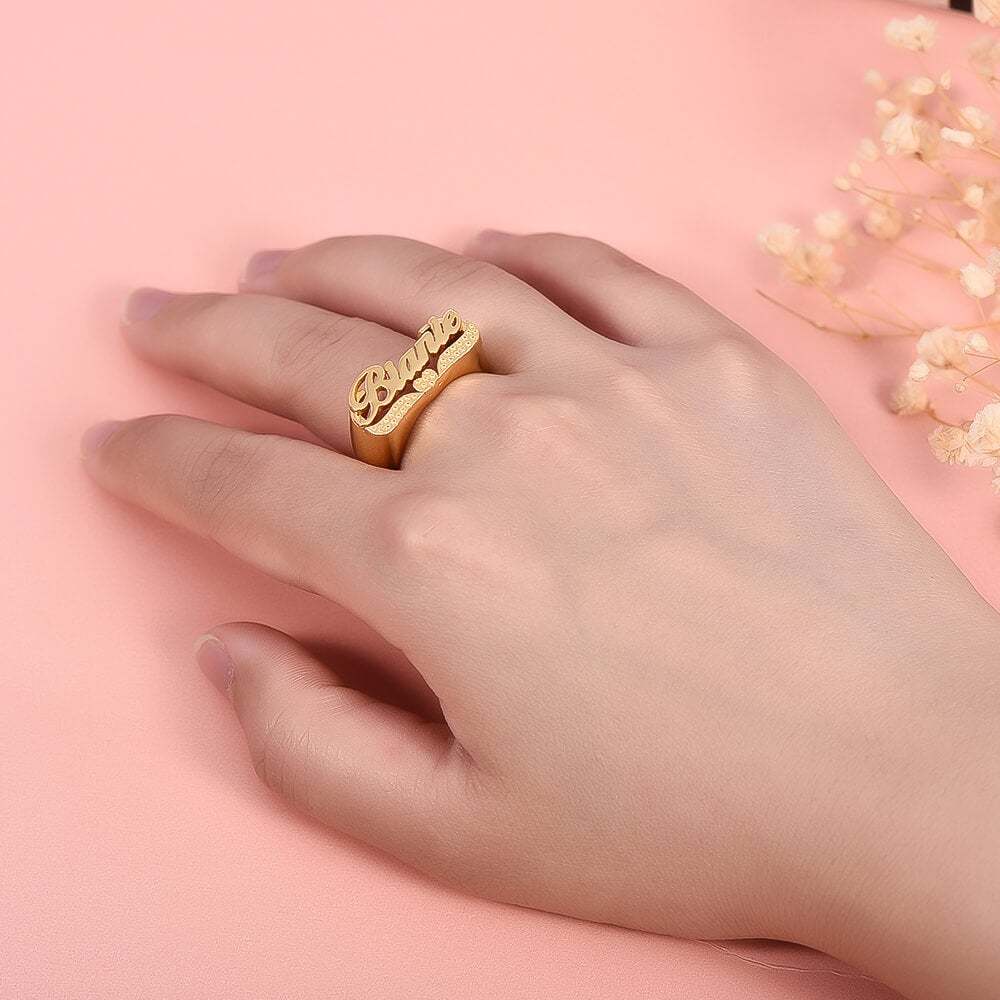 Heart Name Ring Personalized Custom Gold Plated Ring-silviax