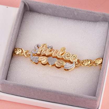 Double Layer Two Tone XOXO Chain with Heart Personalized Custom Gold Plated Name Bracelet-silviax