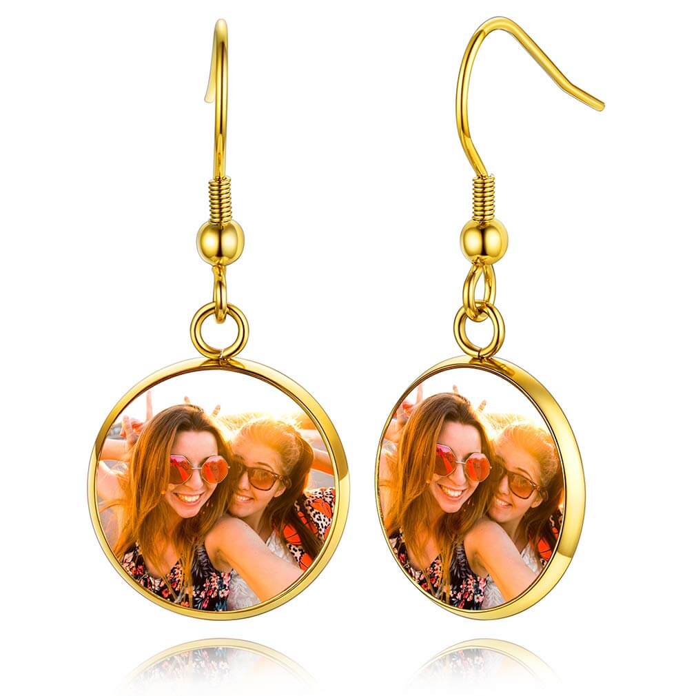 Round Personalized Custom Gold Plated Photo Earrings-silviax