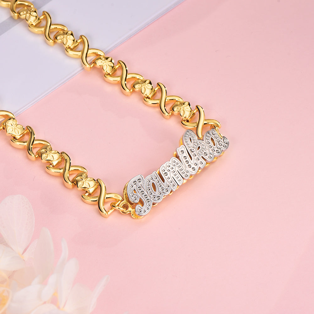 Double Layer Nameplate Personalized Custom Gold Plated Name Bracelet-silviax