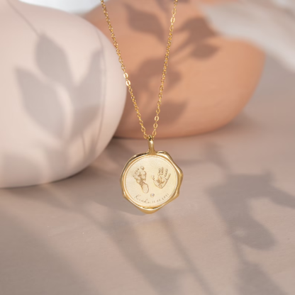 Customized Baby Palm Print and Footprint Name Necklace with Birthstone-silviax