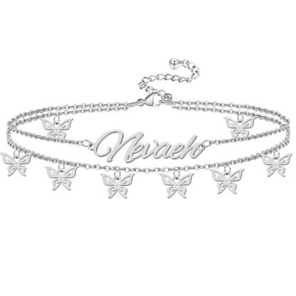 Double Layer Custom Personalized Butterfly Pendants Name Anklet-silviax