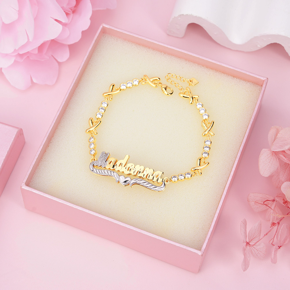 XOXO Chain Two Tone Personalized Custom Name Bracelet-silviax
