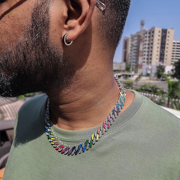 Men's Colorful Iced Out Cuban Chain Necklace Hip Hop Jewelry-silviax