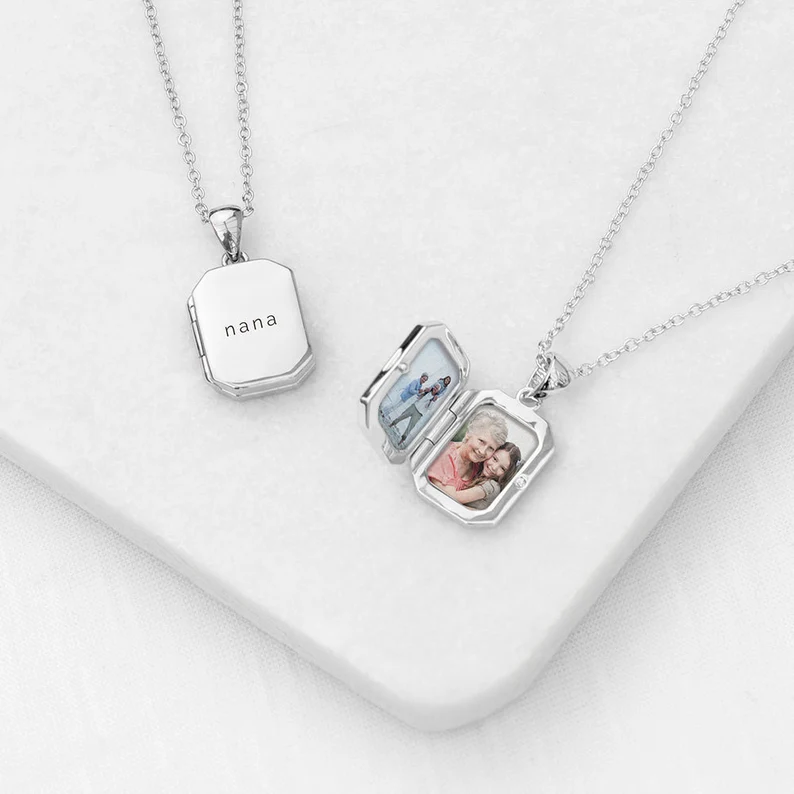 Personalized Gold Plated Rectangular Photo Locket Custom Photo Name & Date Necklace Anniversary Gift-silviax
