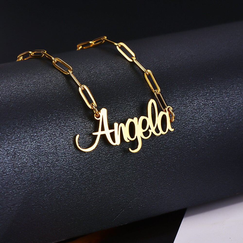 Paper Clip Chain Personalized Custom Gold Plated Name Necklace-silviax