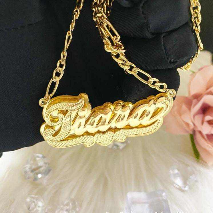 Double Plate Love Heart Personalized Custom Gold Plated Name Necklace-silviax