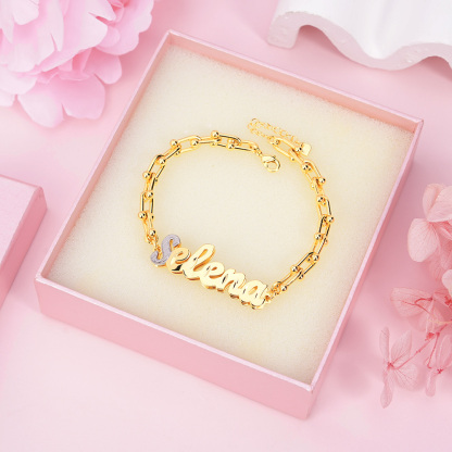U Type Chain Two Tone Nameplate Personalized Custom Name Bracelet-silviax