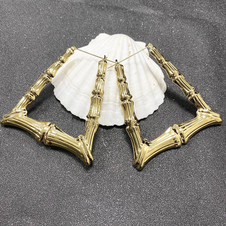 Trapezoid Bamboo Hoop Gold Plated Earrings-silviax