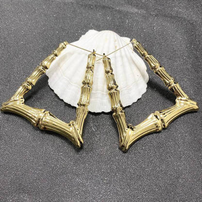 Trapezoid Bamboo Hoop Gold Plated Earrings-silviax