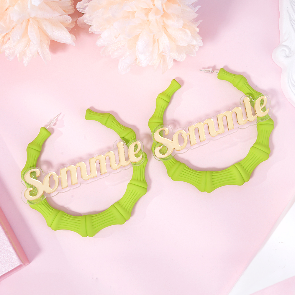 60mm Bamboo Earrings Personalized Custom Acrylic Macron Gorgeous Name Earrings -silviax