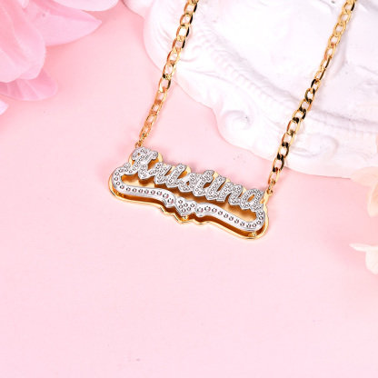 Double Plate Two Tone with Heart Personalized Custom Gold Plated Name Necklace-silviax