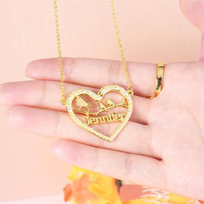 Love Birds Heart Nameplate Pendant Personalized Custom Gold Plated Name Necklace-silviax