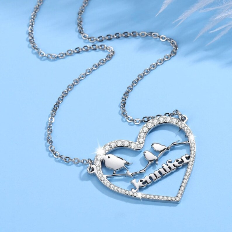 Love Birds Heart Nameplate Pendant Personalized Custom Gold Plated Name Necklace-silviax