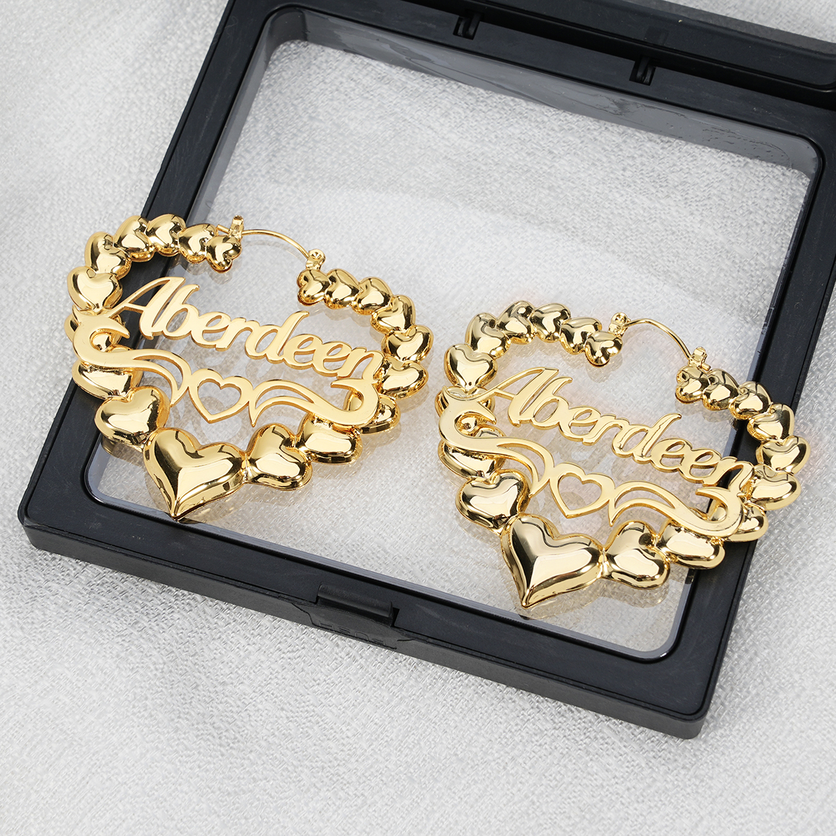 Personalized Hollow Heart Name Necklace And Bambom Earrings Jewelry Set 2pcs