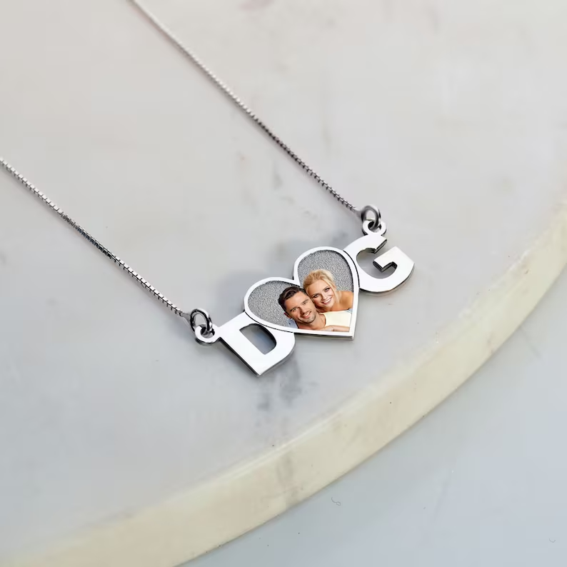 Couple Gift Two Initial Heart Photo Pendant Personalized Custom Gold Plated Name Necklace Box Chain-silviax