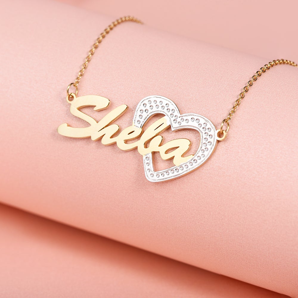 Two Tone Love Heart Personalized Custom Gold Plated Name Necklace-silviax
