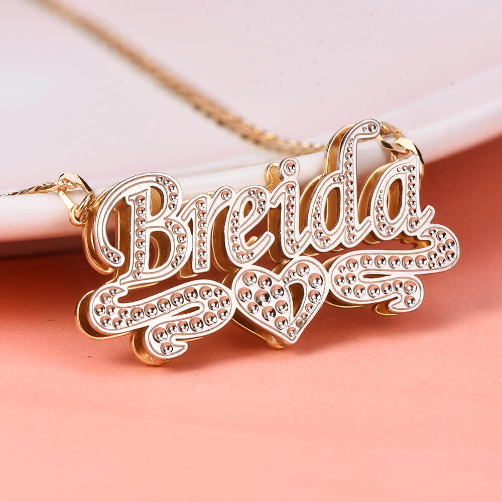 Double Layer Two Tone Heart Personalized Gold Plated Name Necklace-silviax
