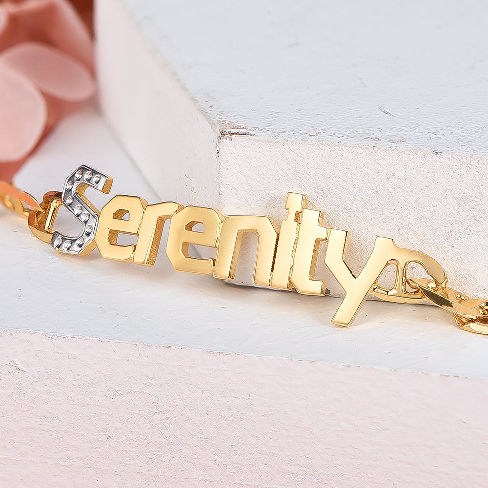 Initial Two Tone Personalized Gold Plated Capital Letter Name Bracelet-silviax