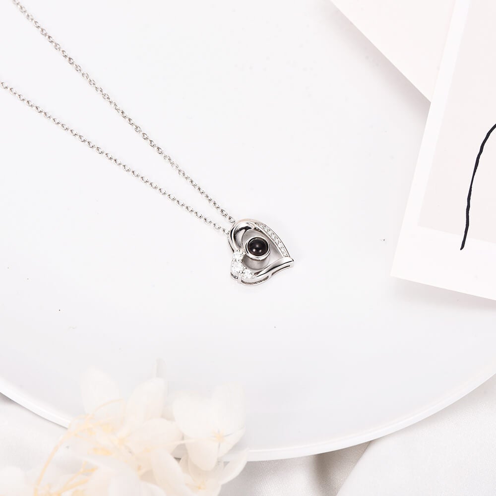 Heart Pendant Color Photo Projection Personalized Necklace with Picture Inside-silviax
