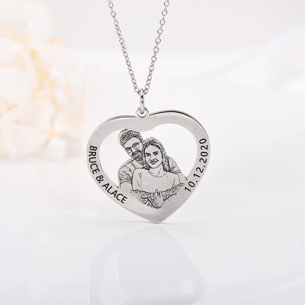 Heart Engraved Photo Pendant Personalized Custom Photo Necklace-silviax