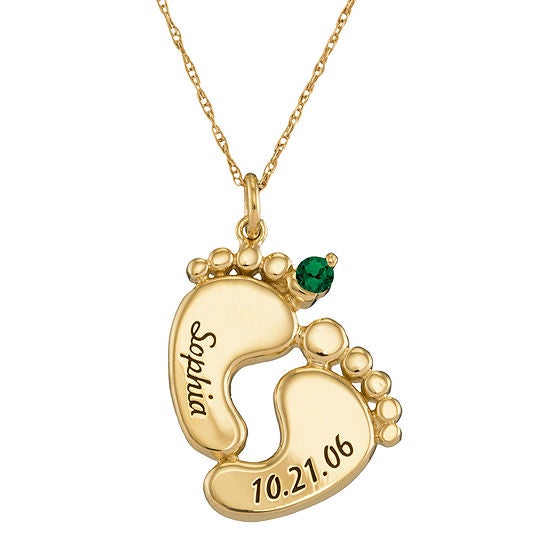 Baby Foot Birthstone and Name Personalized Gold Plated Mother Baby Necklace