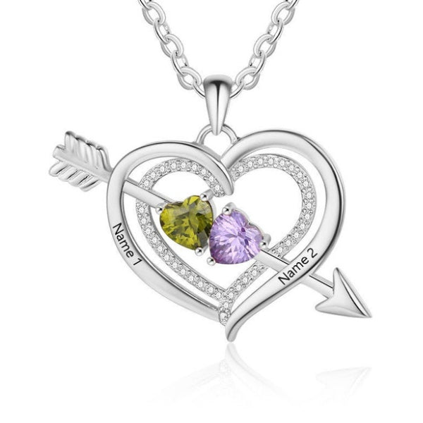 Heart Arrow Pendant Personalized 2 Names & Birthstone Necklace for Couple-silviax