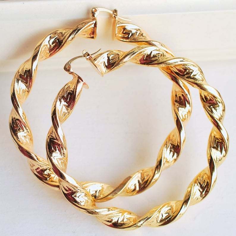 Twisted 30mm/60mm/80mm Gold Plated Hoop Earrings-silviax