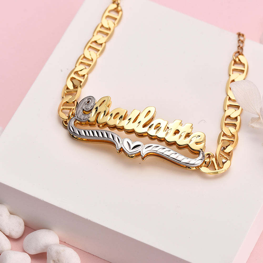 Two Tone Gold Plated Personalized Heart Name Bracelet-silviax
