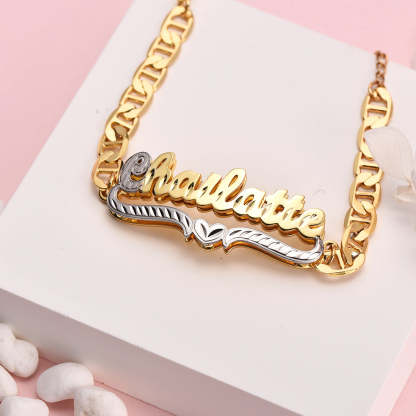 Two Tone Gold Plated Personalized Heart Name Bracelet-silviax