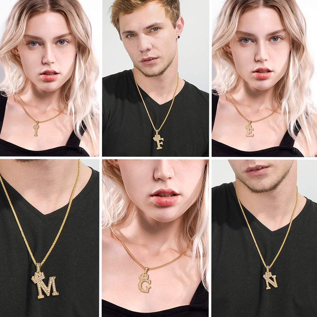 Gold Plated Inlay Crystal Crown Letter Initial Necklace-silviax