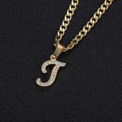 Inlaid Crystal Zircon Personalized Custom Gold Plated Initial Necklace-silviax