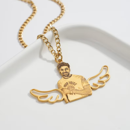 Angle Wings Photo Pendant Personalized Custom Gold Plated Necklace Gift For Love-silviax