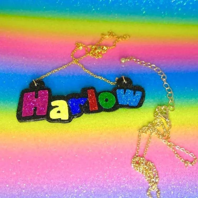 Multicolor Glitte Black Outline Personalized Custom Kids Name Necklace-silviax