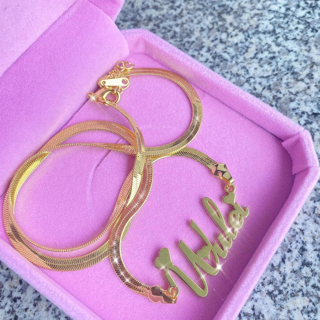 Heart Font Nameplate With Snake Chain Personalized Custom Name Necklace-silviax