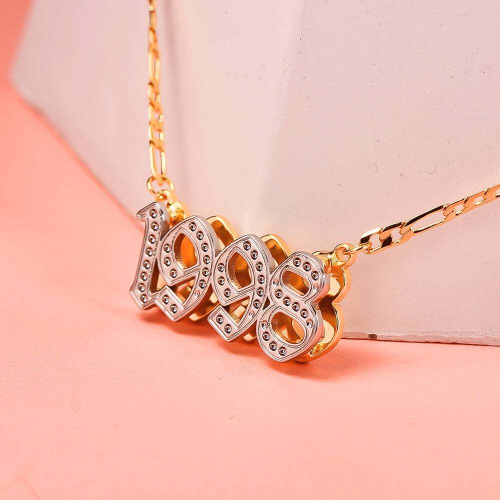 Double Layer Two Tone Birth Years Lucky Number Personalized Custom Gold Plated Number Necklace-silviax
