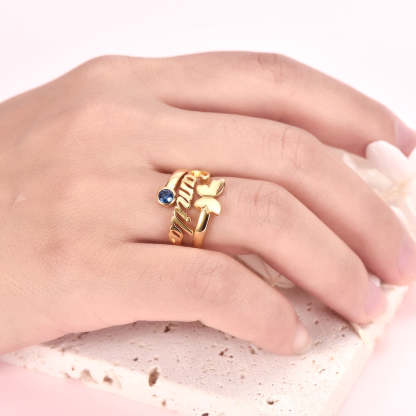 Gold Plated Butterfly Personalized Custom Name Ring with Birthstone-silviax