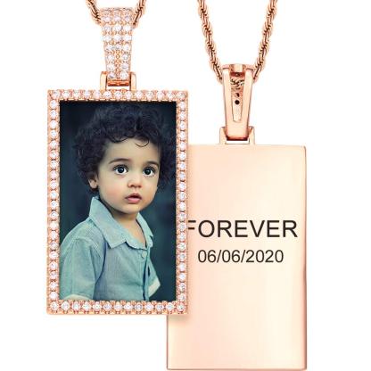 Square Pendant Personalized Custom Text Photo Necklace Gold Plated-silviax
