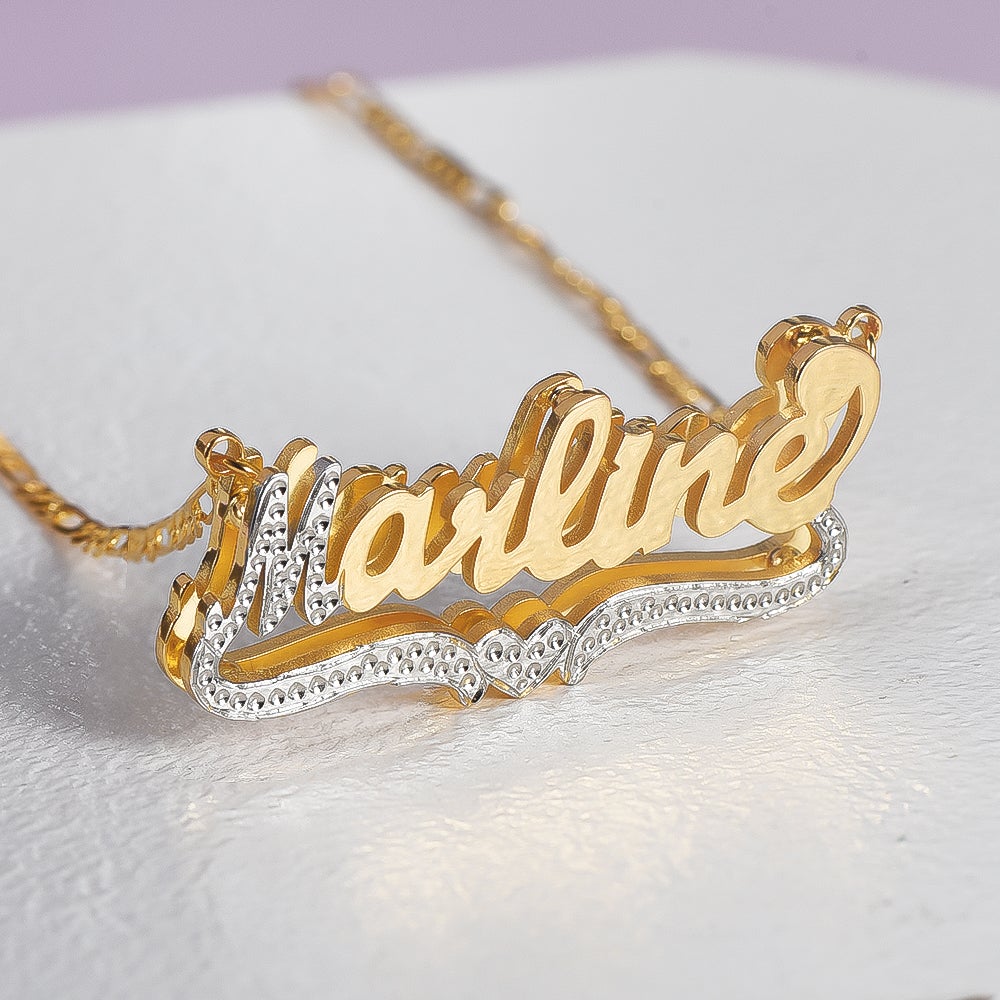 Two Tone Double Layer with Heart Gold Plated Personalized Custom 3D Name Necklace-silviax