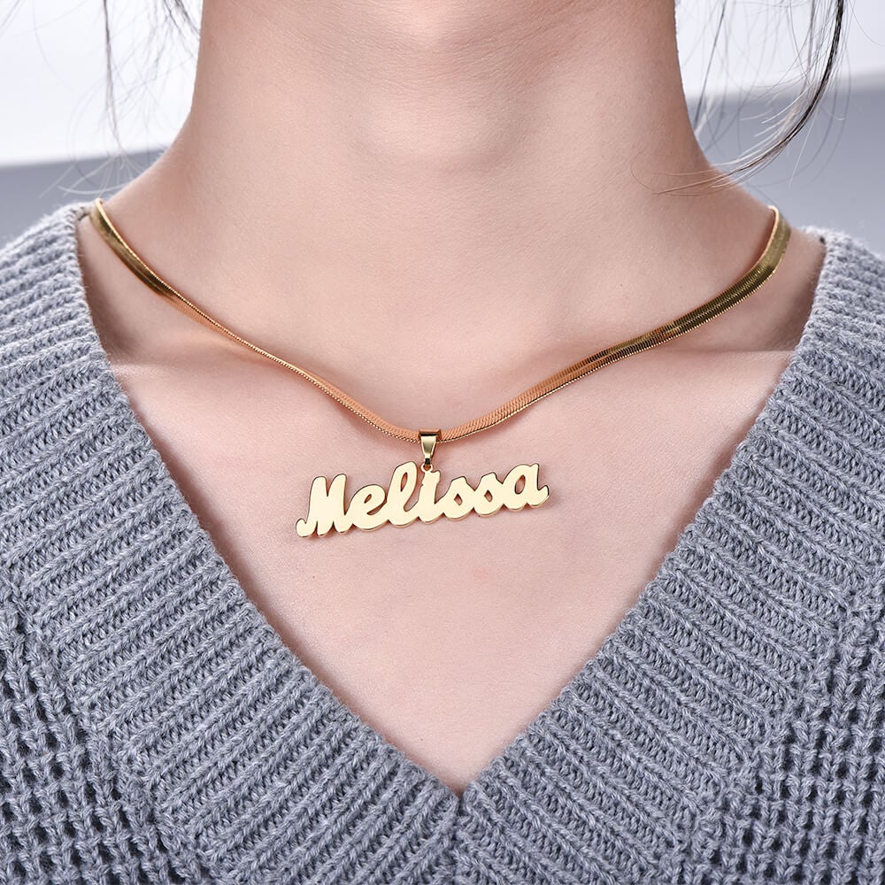 Gold Plated Nameplate Pendant with Snake Chain Personalized Custom Name Necklace-silviax