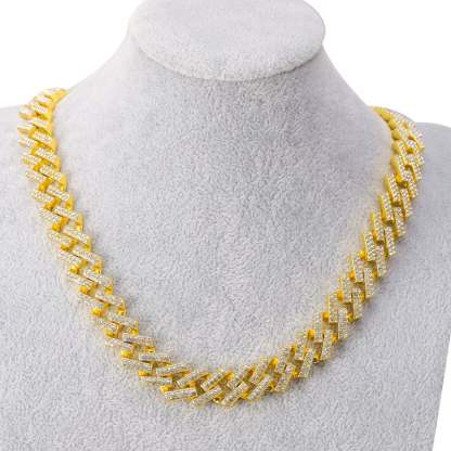 13mm Cuban Link Chain Iced Out Bling Hip Hop Prong Necklace Gold Plated Rhinestone Clasp Jewelry