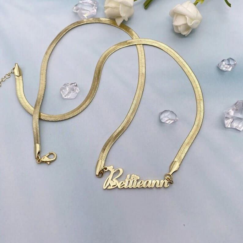 Heart Font Nameplate With Snake Chain Personalized Custom Name Necklace-silviax