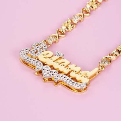 Teddy Heart XOXO Chain Double Layer Two Tone with Heart Personalized Custom Gold Plated Name Necklace-silviax
